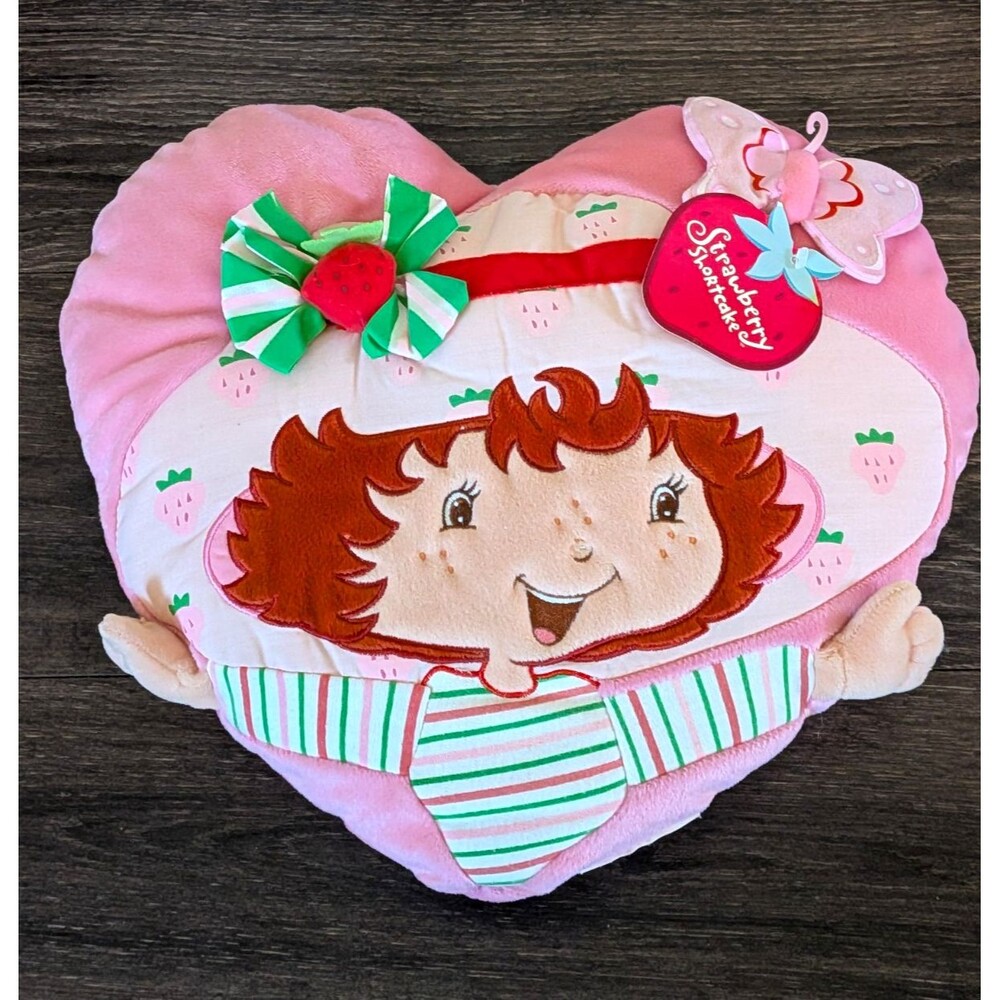 Strawberry Shortcake Embroidered Heart Decorative Pillow Plush Pink Polyester